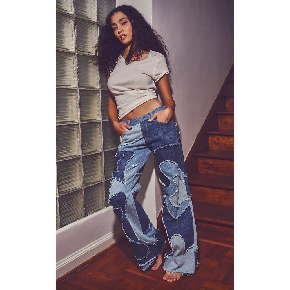 Free People Supernova Wide Leg Patched Jeans - 90's Vibe